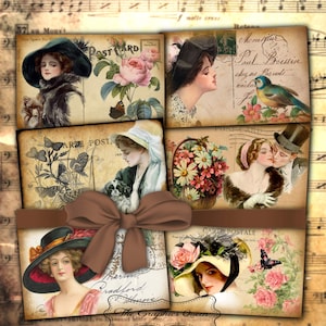 Harrison Fischer Vintage Postkarten Karten Etiketten Tags Viktorianische Frauen Mode Bilder Digitaler Papierdruck Shabby Chic ATC ACEO Papierhandwerk ATC