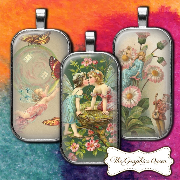 Rectangle Flower Fairies Vintage Digital Collage 1 x 2 Domino Collage Sheets Domino Jewelry Pendant Necklace Tiles Penpal Embellishments ATC