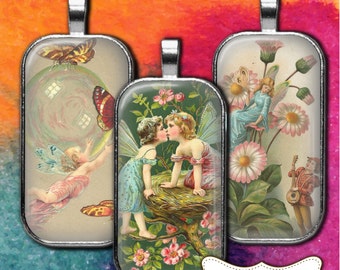 Rectangle Flower Fairies Vintage Digital Collage 1 x 2 Domino Collage Sheets Domino Jewelry Pendant Necklace Tiles Penpal Embellishments ATC