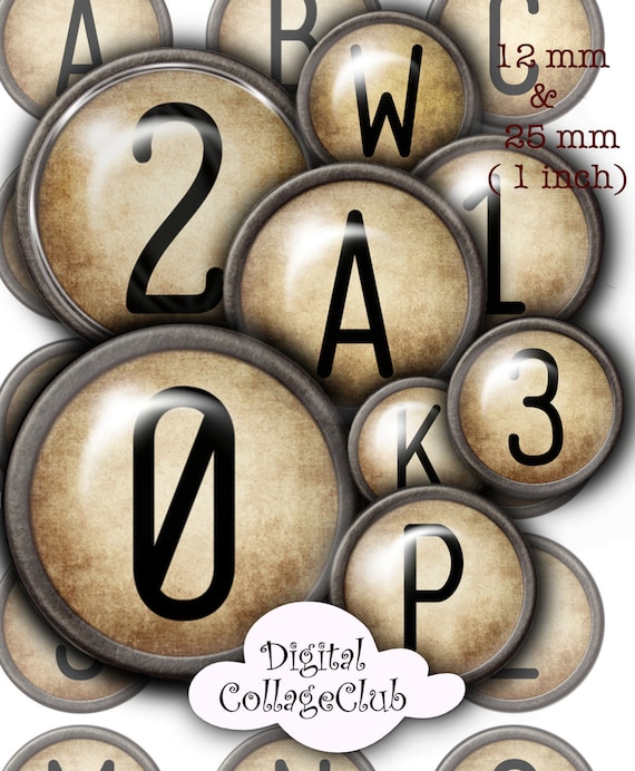 Steampunk Jewelry Scrabooking Old Vintage Paper Supplies 1 Inch Digital Collage Sheet Digital Alphabet Letters Digital Download Journaling