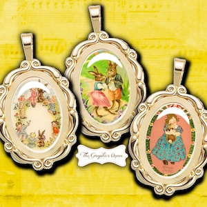 Vintage Easter Digital Collage Vintage Easter Printable 30mm x 40mm Ovals Cabochon Supplies Easter Bunny Digital Images Journaling Supplies