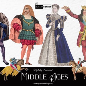 Medieval Clipart PNG Bundle Authentic Vintage Middle Ages Images Graphics Transparent Historical Ephemera Renaissance Knight Queen King Art