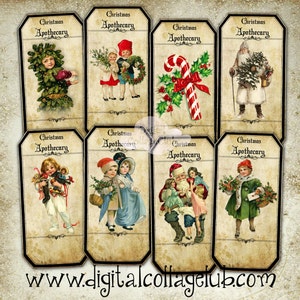 Vintage Victorian Christmas Apothecary Labels Tag Digital Collage Sheet Decoupage Journaling Scrapbooking Printable Images Cardmaking Penpal