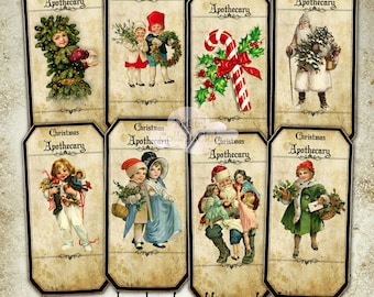Vintage Victorian Christmas Apothecary Labels Tag Digital Collage Sheet Decoupage Journaling Scrapbooking Printable Images Cardmaking Penpal
