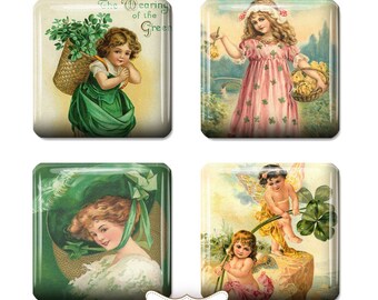 INSTANT DOWNLOAD St. Patrick's Day Printable, Digital Collage Sheet, Vintage Graphics 1 " Pendant Supplies Square Tiles Journalling Supplies