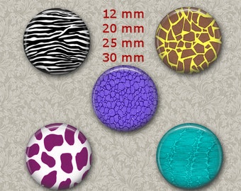 12 mm, 20mm, 30 mm, 1 inch Animal Print Bottle Cap Images Digital Collage Sheet for bottlecaps magnets bottlecap images