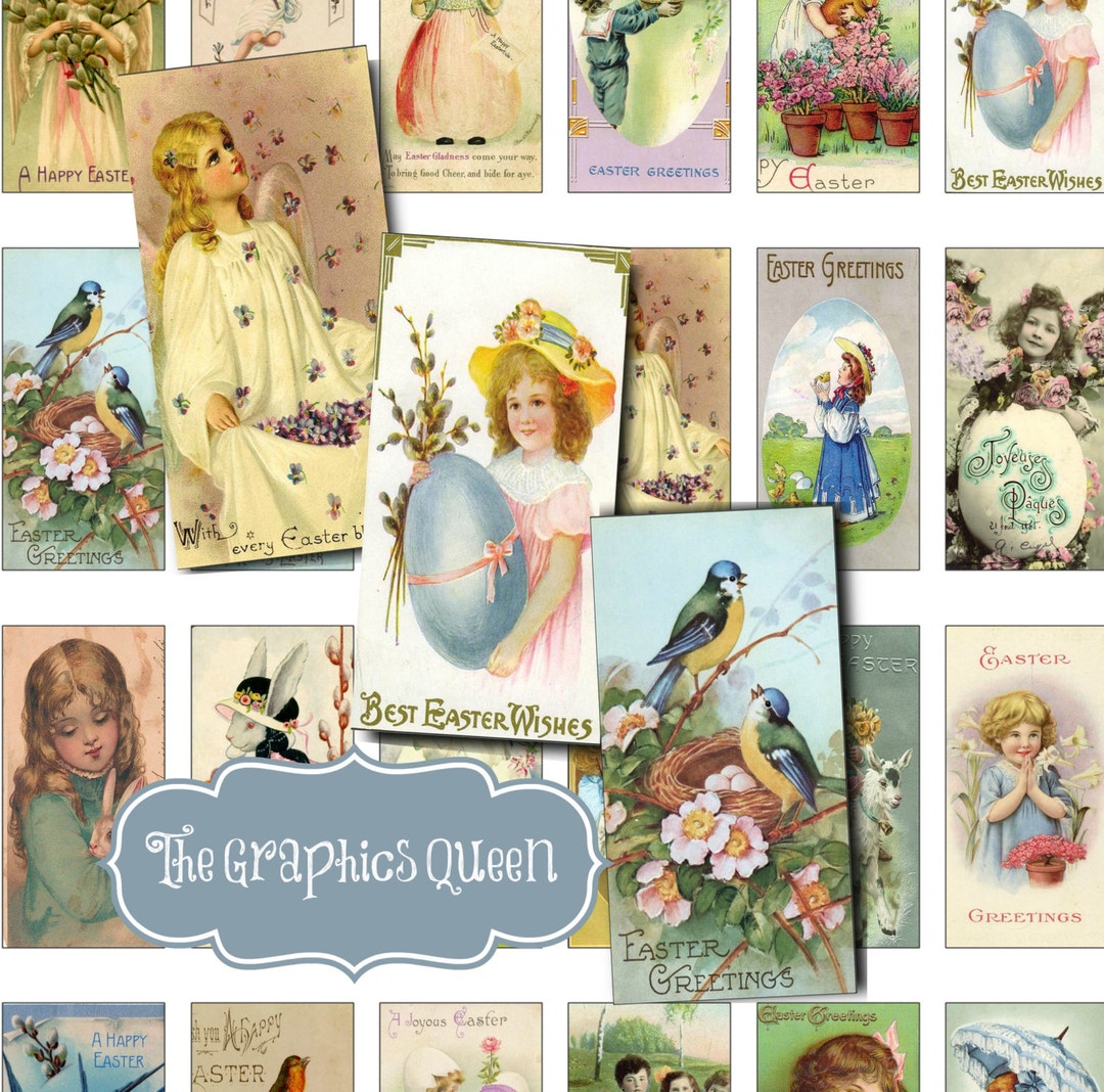 Digital Easter Images Vintage Collage Sheet 1 X 2 Inch Rectangles ...