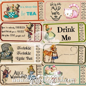 Alice im Wunderland Digitale Tickets Tags Digital Alice Tea Party Time verrückte Hutmacher Alice Zitat Alice Hochzeit Alice Dekoration