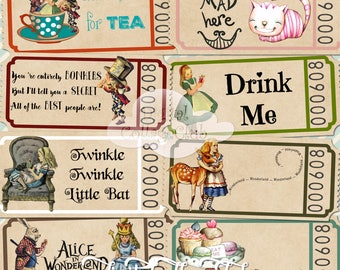 Alice in Wonderland Digital Tickets Tags Digital Alice Tea Party Time Mad Hatter Alice Quote Alice Wedding Alice Decoration