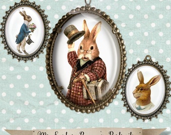 Mr Easter Bunny's Portraits 30 x 40 mm Oval Cabochon Images for Jewelry Making Card Making Digital Collage Sheet Scrapbooking Journaling