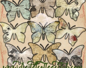 Vintage Butterfly Print Butterflies Clipart Clip Art Digital Collage Sheet Images for Decoupage, Scrapbooking, Journaling, Cardmaking Penpal