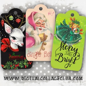 Retro Christmas Digital Tags Cards Labels Digital Collage Sheets Christmas Cards ACEO Christmas Images Instant Digital Download Journaling