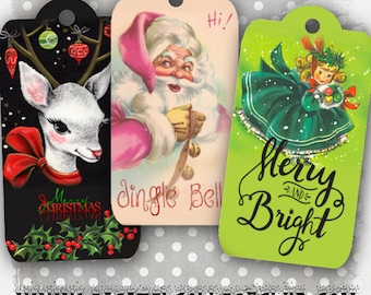 Retro Christmas Digital Tags Cards Labels Digital Collage Sheets Christmas Cards ACEO Christmas Images Instant Digital Download Journaling