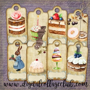 Shabby Chic Süß Patiserie Kuchen Digitale Collage Printable Digital Hang Geschenk Favor Dekor Geburtstag Party Journaling Scrapbooking Happy Mail