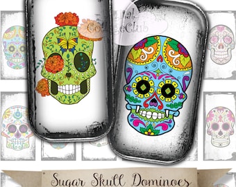 Zuckerschädel Dia de los Muertos Digital 1 x 2 Zoll Rechteck Domino Bilder für Scrapbooking Kartenherstellung Journalling Papier Handwerk Liefert