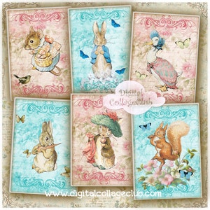 Peter Rabbit Digital Download Einladungen Party Baby Shower Peter Rabbit Drucke Schmuckhalter ATC Karten Journaling Scrapbooking Penpal