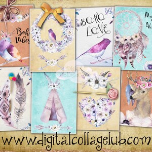 Shabby Chic Boho Art Digital Collage Sheet Images for Card Making, ATC Cards, Jewelry Holders, Background, Tags, Decoupage Paper, Scrapbook