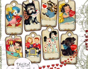 Vintage Valentine Gift Tags for Valentine Party Valentine Baby Digital Tags Labels Digital Collage Sheet Valentine Clipart Art Journaling