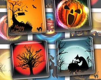 Halloween 1x 1 Inch Digital Collage Square Scrabble Tiles Images Halloween Decor Party Instant Download Journaling Scrapbooking Happy Mail