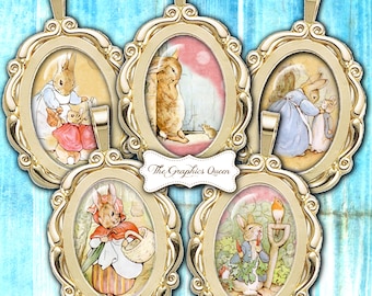 Imágenes digitales de Pascua de Peter Rabbit, imágenes de cabujón de 30 x 40 mm para etiquetas de joyería, hojas de collage imprimibles Atc Aceo, adornos para diarios.