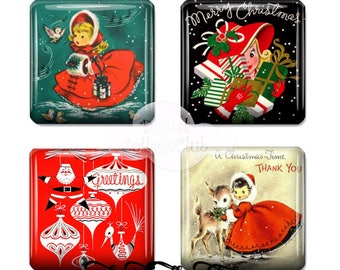 Vintage Retro Weihnachten 1 x 1 Zoll Digital Collage Sheet Quadrat Fliesenbilder für Scrapbooking, Schmuckherstellung Kartenherstellung