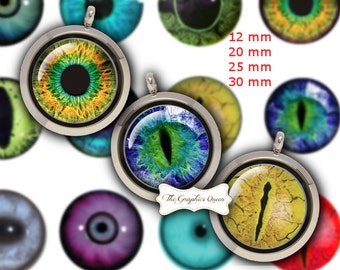 12 mm 20 mm, 30 mm 1 pulgada Ojos de animales Ojos digitales 1DC Hoja de collage digital Círculo Descarga instantánea Imágenes imprimibles redondas Diario Amigo por correspondencia