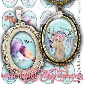 Boho Decor Art Decoration 18 x 25 Digital Collage Sheet Digital Oval Images for Cabochon Pendants, Scrapbooking, Decoupage Journaling Penpal