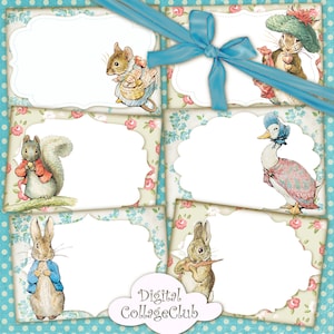Peter Rabbit Postkarten Karten Etiketten Ostern Bilder Digitale Collage Sheet Peter Rabbit Geburtstagsparty Kinderzimmer Baby Shower Journaling Ephemera