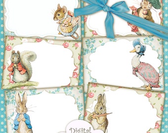Peter Rabbit Postkarten Karten Etiketten Ostern Bilder Digitale Collage Sheet Peter Rabbit Geburtstagsparty Kinderzimmer Baby Shower Journaling Ephemera