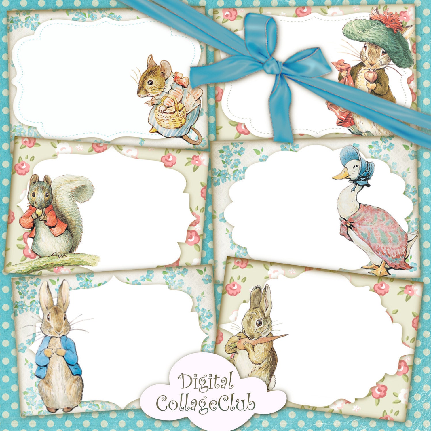 Peter Rabbit Postcards Cards Labels Easter Images Digital Collage Sheet ...