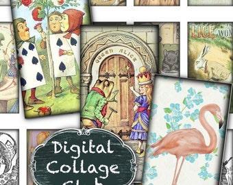 Alice in Wonderland 1 x 2 Rectangle Domino Digital Images for Jewelry Making, Images for Pendants, Digital Collage Sheet Journaling Penpal
