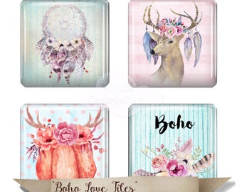 Boho Love Tiles 1 x 1 inch Digital Collage Sheet Square Images for Jewellery Jewelry Making Cardmaking Scrapbooking Journaling