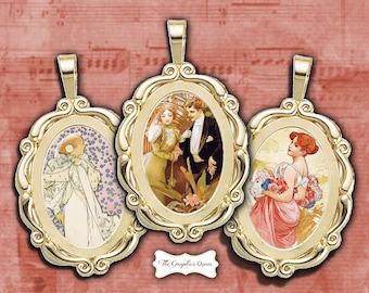 Süßer Mucha Print- Cabochon 30x40 Bilder für Schmuck, Anhänger Ohrringe Etiketten, Atc Aceo Craft Digital Collage Sheet Kartenherstellung PEnpal