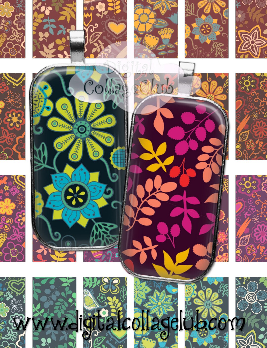 Flower Power 1 X 2 Digital Collage Sheet Digital Images for Pendants ...