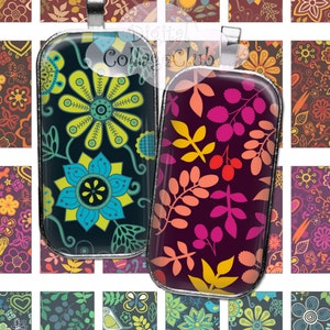 Flower Power 1 x 2 Digital Collage Sheet Digital Images for Pendants, Jewelry Making Rectangle Domino Images Instant Download Journling ATC