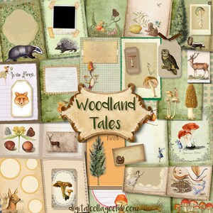 Kit de journal numérique indésirable Woodland Tales Scrapbooking Fournitures de scrapbooking Papier de découpage Éphémères Embellissements Tags Cartes Cartes postales Correspondance