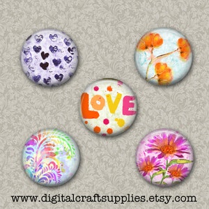 Digital Collage Sheet Watercolour Love 1 Inch Button 1&quot; Bottle Cap Image for Jewellery Making Digital Bottlecap Scrapbooking Supplies Penpal