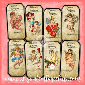 Etiquetas vintage de querubins para boticário, folhas de colagem digital, diário, scrapbooking, decoupage, cartão, atc, happy snail mail