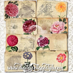 Shabby Chic Vintage Flowers Digital Postcards Images for Scrapbooking Cardmaking Decoupage Tags Labels Collage Sheet Instant Download