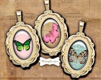Vintage Butterfly 18 x 13 mm Digital Collage Sheet Digital Cabochon Instant Downloads Images Cabochon Ring Earrings Findings
