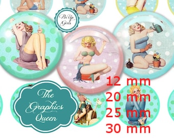 Digitale Collage-Vorlage mit Flaschendeckelmotiven (12 mm, 20 mm, 30 mm, 1 Zoll), 1-Zoll-Knopfkreise, Schmuckherstellung, Scrapbooking-Zubehör, Journaling, ATC