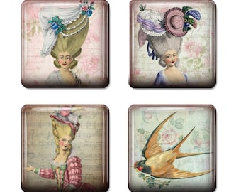 Shabby Chic Marie Antoinette 1 inch Digital Collage Sheet 25 mm Square Tile Images for Jewelry Making Scrabble Tiles Instant Download Penpal