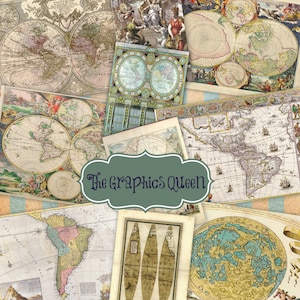 SOFORTIGER DOWNLOAD - Digitales Vintagepapier Alte Karte 10 digitale Blätter druckbare alte Karten digitaler Hintergrund Journaling Penpal