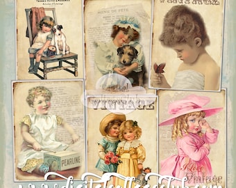 Vintage Victorian Children Digital ATC Cards Digital Images for Cardmaking Jewelry Holders Labels Tags Scrapbooking Decoupage