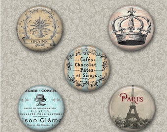 INSTANT DOWNLOAD- 1 Inch Circle Round Images Vintage Paris Decor Digital Collage Sheet Paris Bottle Cap Images Eiffel Tower Journaling Cards