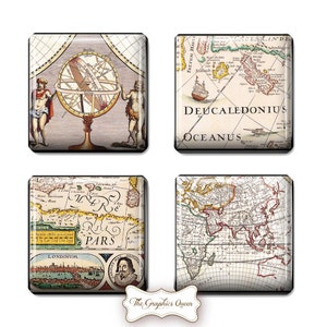 Antiguo mapa antiguo vintage arte 1 x 1 hoja de collage digital mapa imprimir imágenes vintage para scrapbooking diario cardmaking Penpal Square ATC