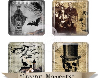 Creepy Moments 1 x 1 inch Digital Collage Sheet Square Images for Jewellery Jewelry Making Cardmaking Scrapbooki