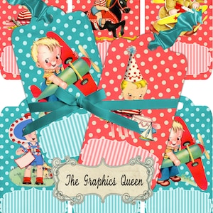 SOFORTIGER DOWNLOAD-Vintage süsse kleine Jungen Geschenkanhänger für Aceo, Verschönerung Scrapbooking druckbare Collage Blatt Journaling glückliche Schnecke Post