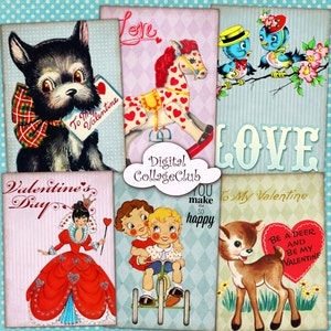 Rétro Saint-Valentin vintage Collage numérique feuille porte-bijoux fond numérique cartes ATC ACEO journalisation scrapbooking correspondant