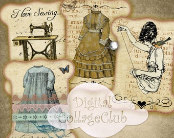 I love Sewing Digital Collage Sheet for Lace Ribbon Holder Digital Tags Digital Background Vintage Scrapbooking Instand Download Scraps ATC